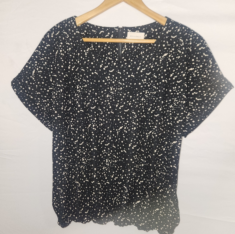 Melloday Nordstrom Black and Beige Dotted Cuff Sleeve Blouse, Women's Medium